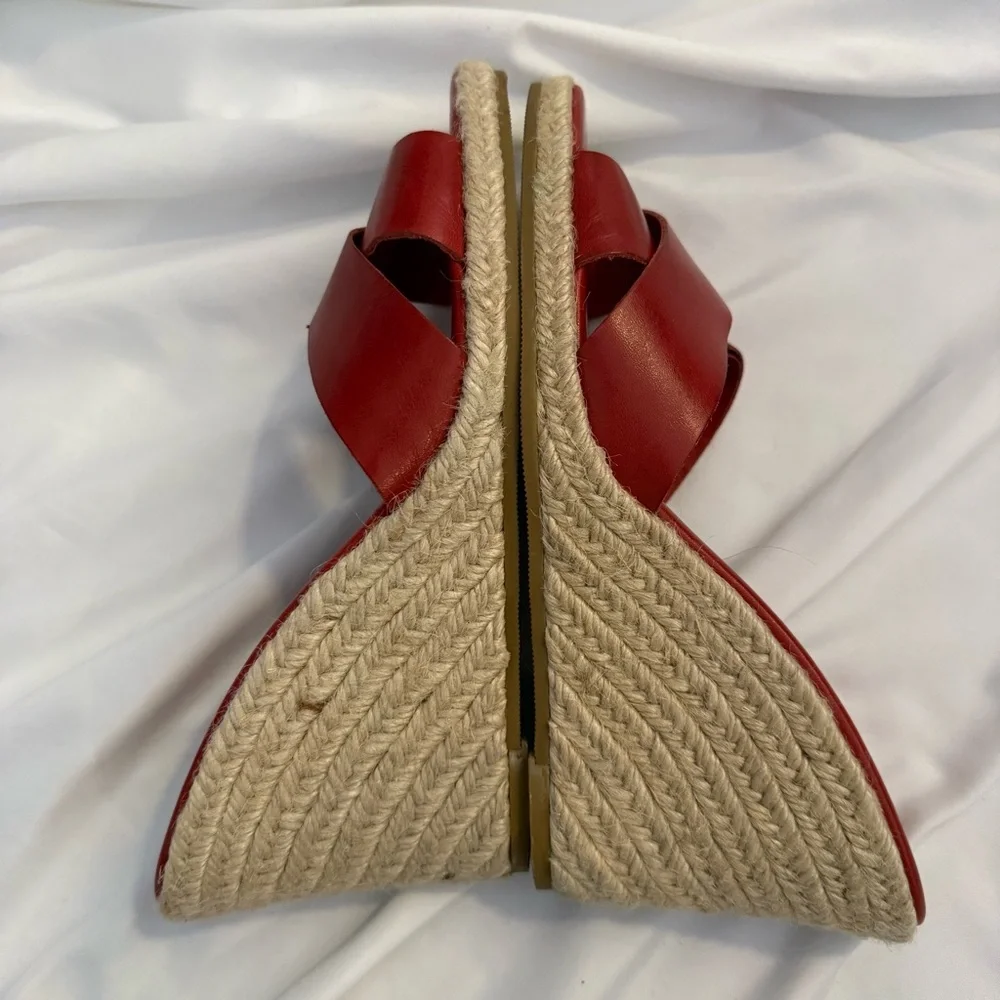 NWOT Lauren Ralph Lauren Leather Crisscross Espadrille Wedge Heeled Sandals - Picture 3 of 6